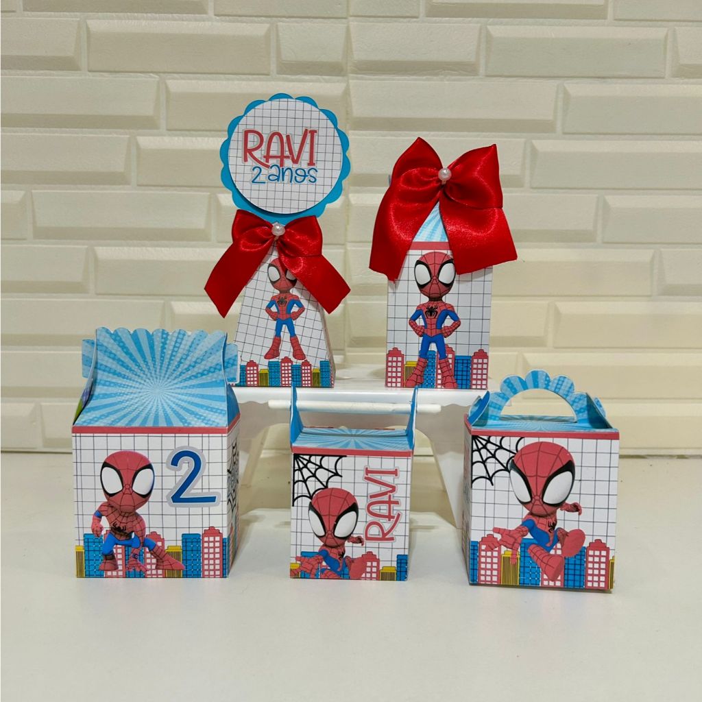 Envio Rápido Kit Festa Homem Aranha Baby Cute | Caixinhas Personalizadas Pegue e Monte Lembrancinhas de Aniversário