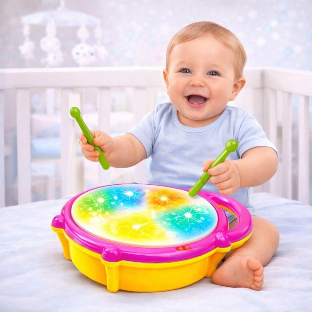 Brinquedo Tambor Bebê Infantil Batuque Com Som E Luz Educativo Musical