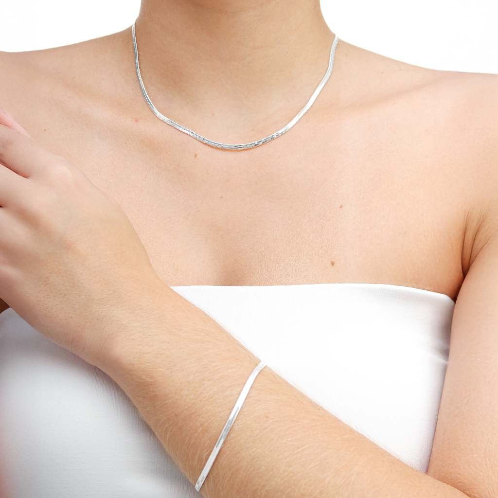 Conjunto fita prata F925, colar + pulseira fita em Oferta na Shopee