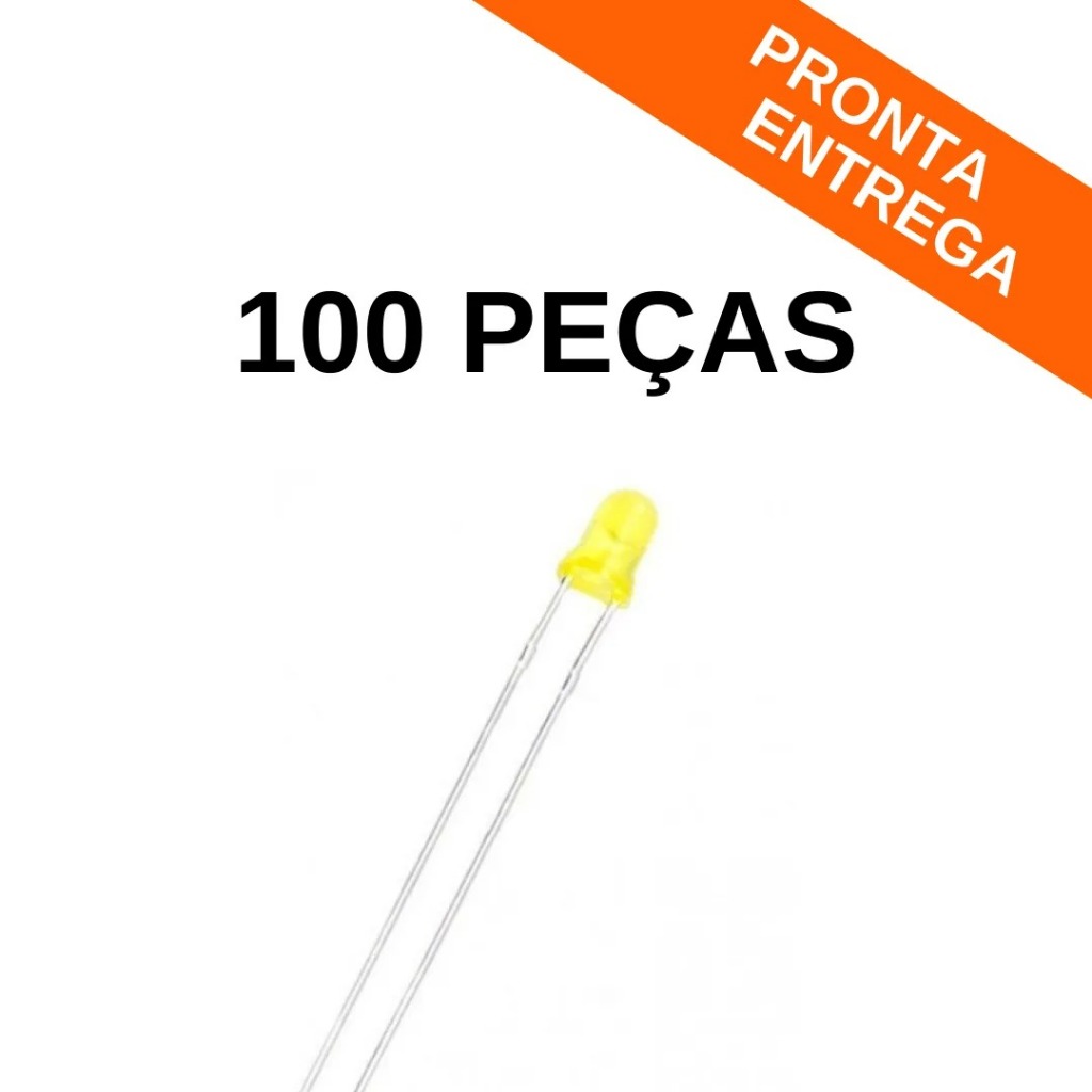 Kit 100 peças - Led Difuso 3mm Amarelo - 1000MCD *