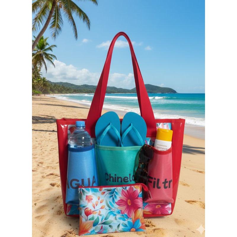 Bolsa de Praia Grande Feminina  impermeável, Picina, Verão, C/ Divisorias na frente e Necessaire