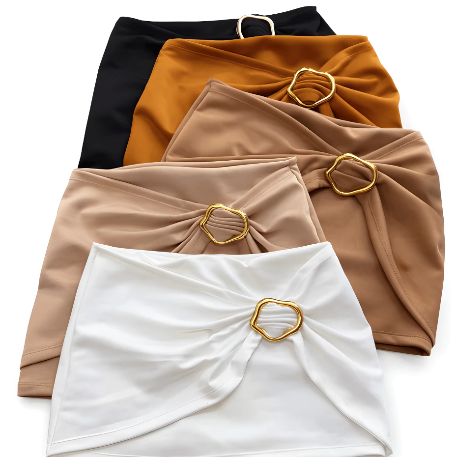 shorts saia feminino neoprene cintura alta fivela dourada confortável elegante moda festa PP ao GG — imagem 1