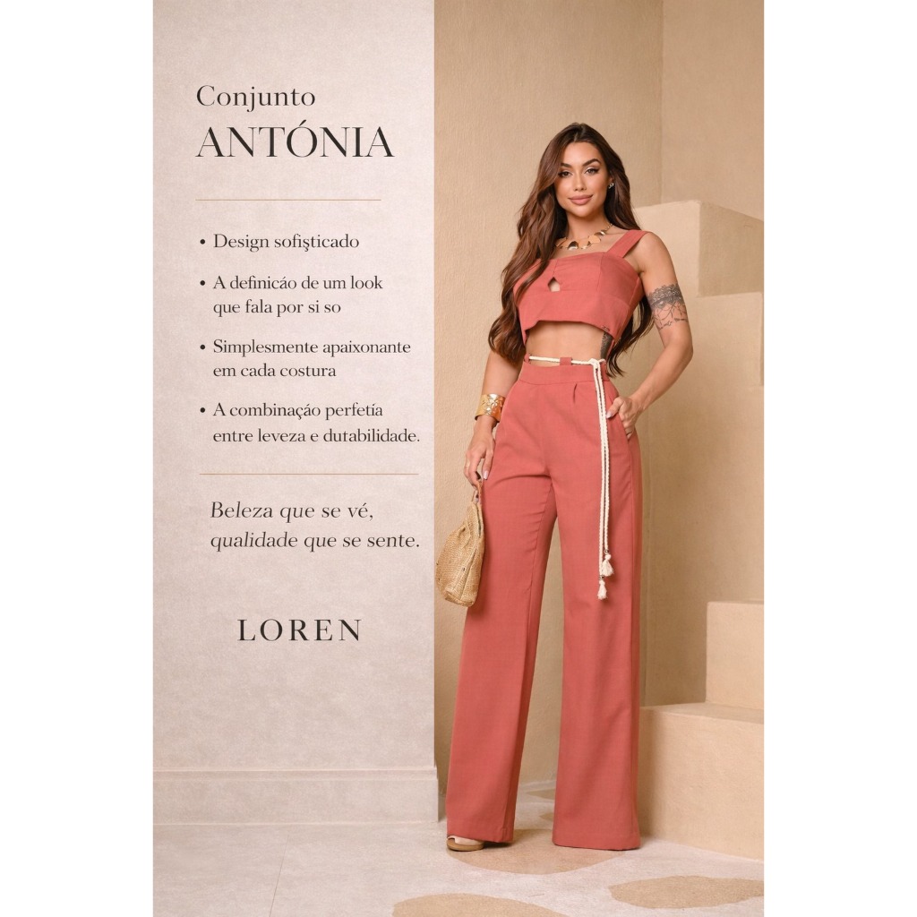 Conjunto Antônia  Alfaiataria Luxo Conjunto alfaiataria feminino Básico Confortável moda luxo verão