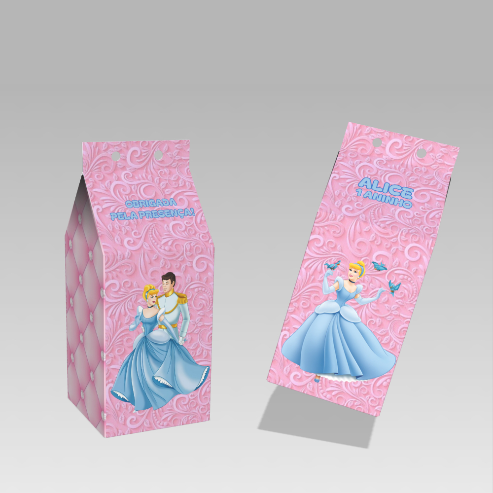 Caixinha MILK Lembrancinha Sacolinha Personalizada Princesa Cinderela
