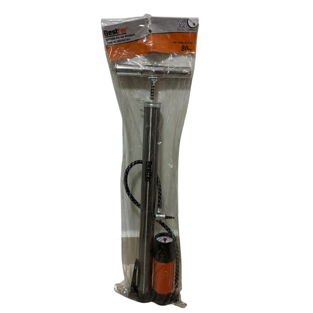 BOMBA BICICLETA COM MANOMETRO PUNHO METAL 58CM BESTFER