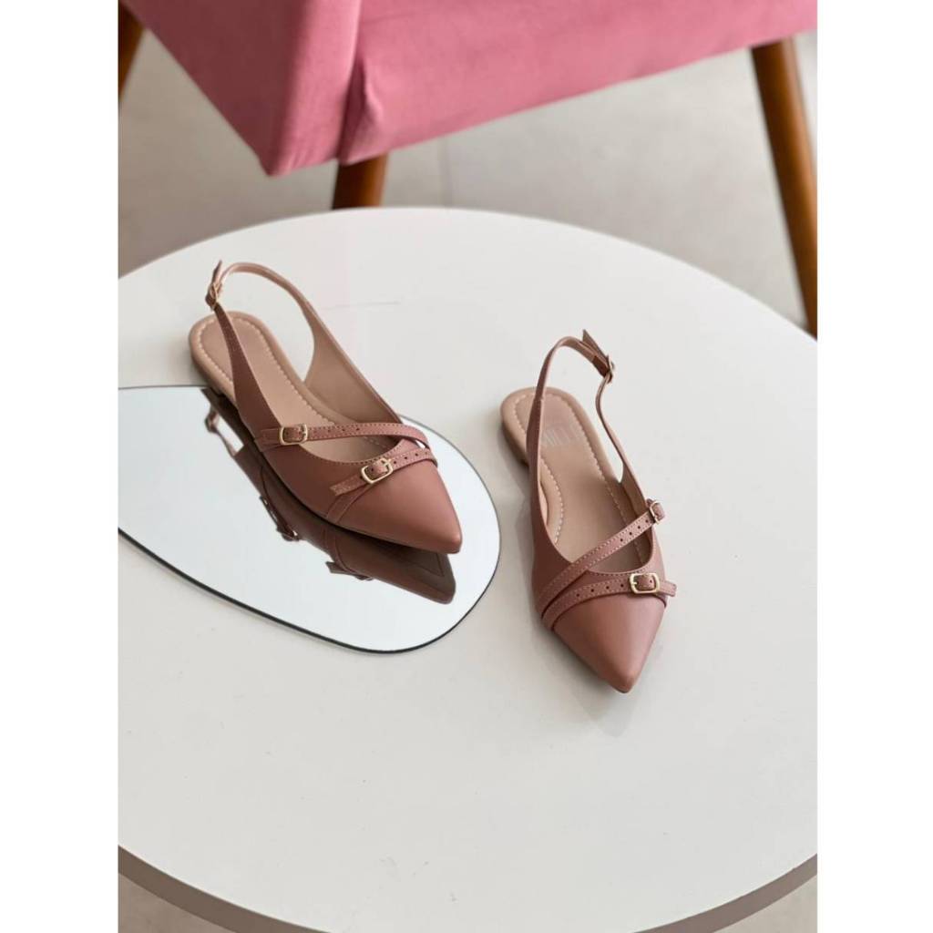 Sapatilha Slingback Milli Feminino Bico Alongado Com Detalhe De Fivela Delicado