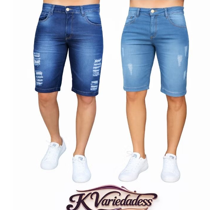 Kit 2 Bermudas Confortáveis  Masculina Jeans Com Lycra Elastano Direto Da Fábrica