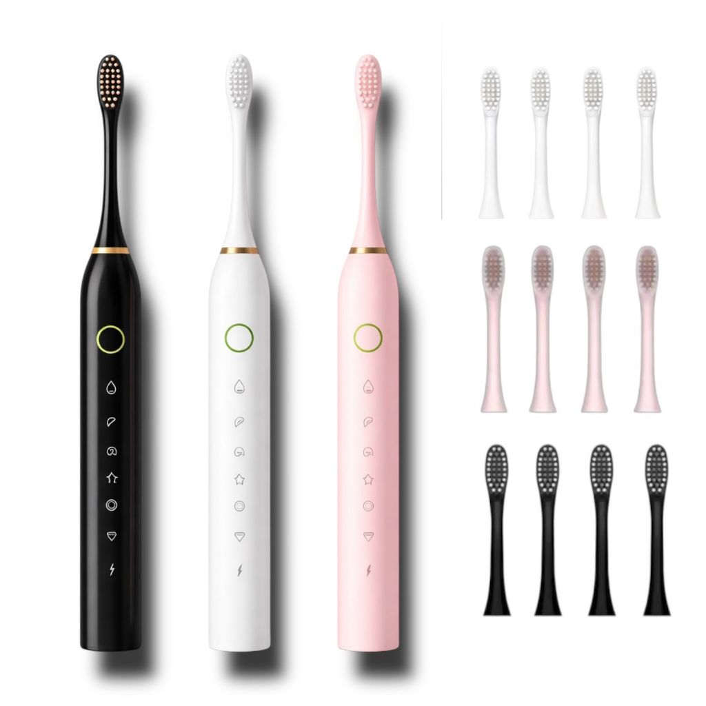 Escova de Dentes Elétrica Sônica Recarregável IPX7 à Prova D’Água USB Profissional 4 Dentes  Escovas