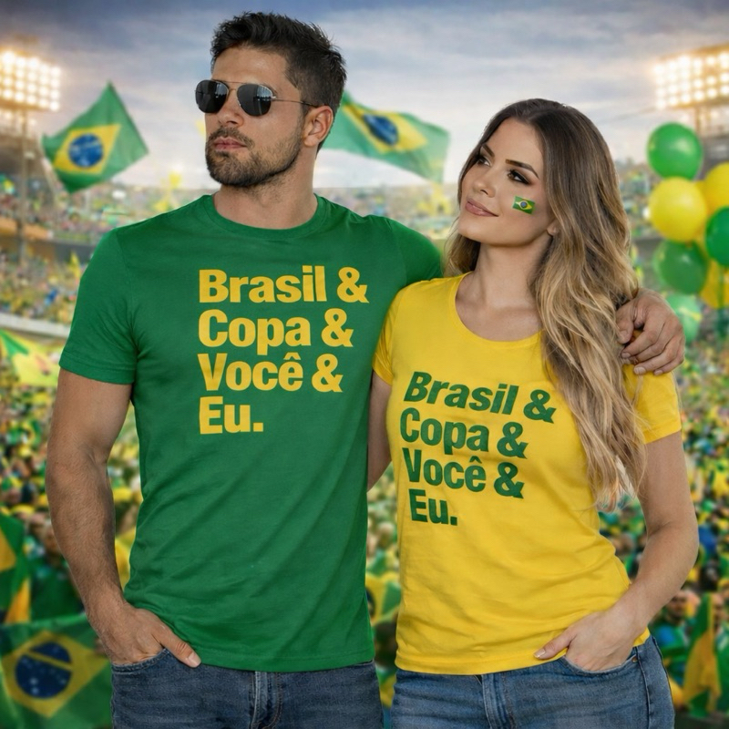 Camiseta Brasil Casal Kit Copa do mundo Camiseta algodão 30.1 linha Premium