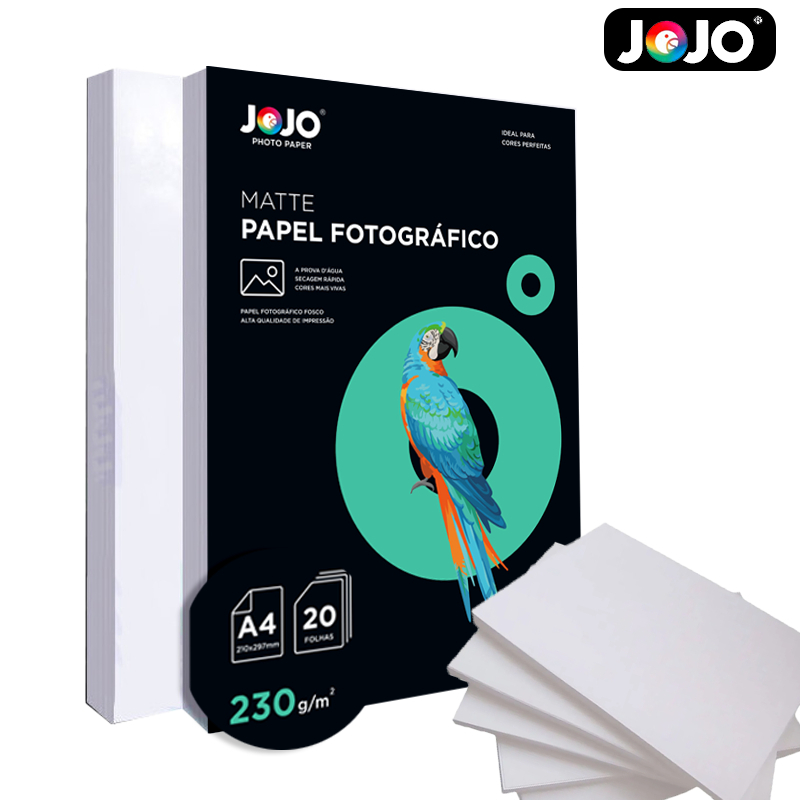 Papel fotográfico MATTE (Fosco) 230g/m² A4 p/ impressoras à jato JOJO PAPÉIS