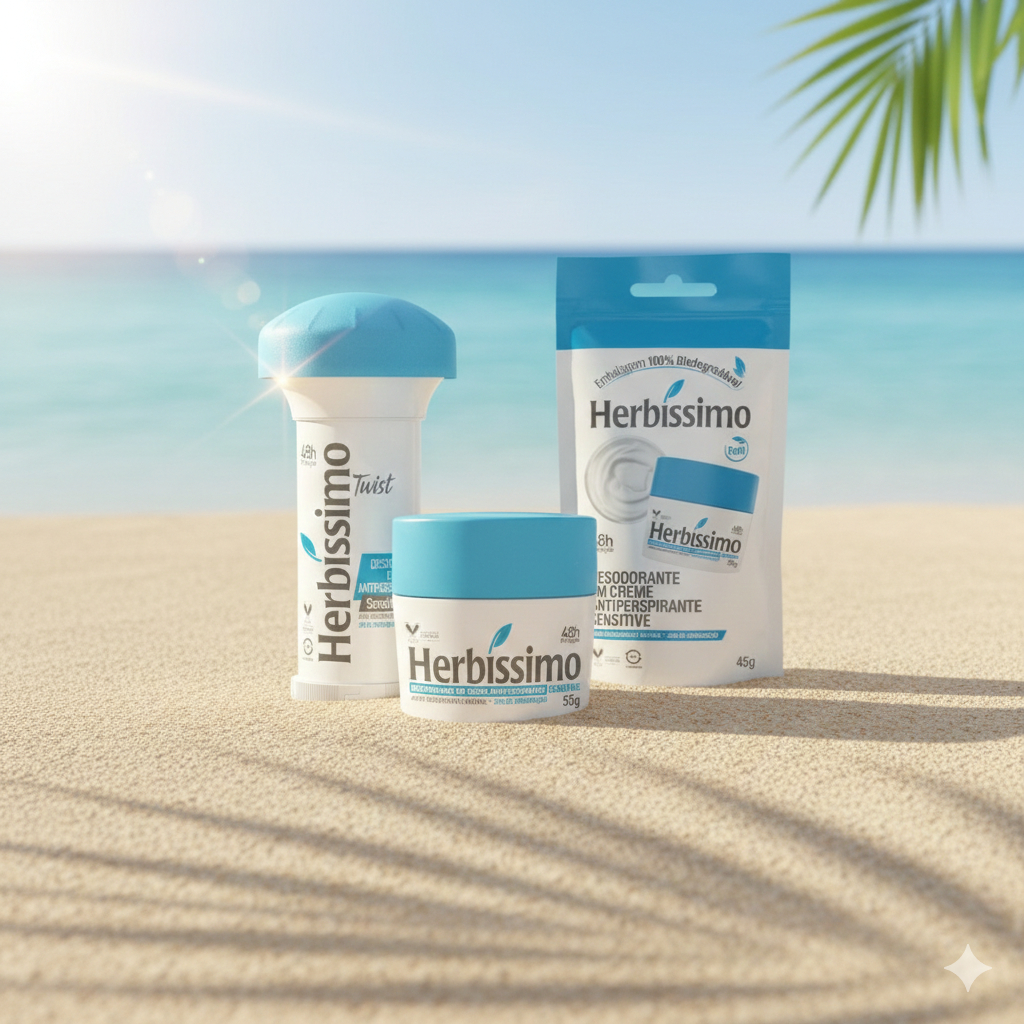 Kit 3 itens - Desodorante Creme Antitranspirante Herbíssimo | Twist + Sachê Refil + Potinho | Sensitive 45g em Oferta na Shopee