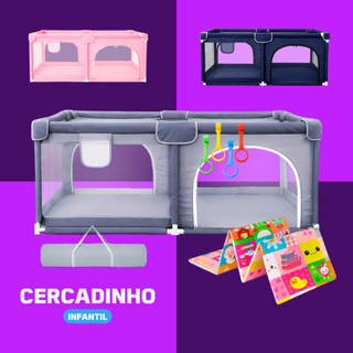 Cercadinho Bebê + Tapete + Bolsa + Argola Grande Chiqueirinho Infantil 180x150 Portátil Dobrável em Oferta na Shopee