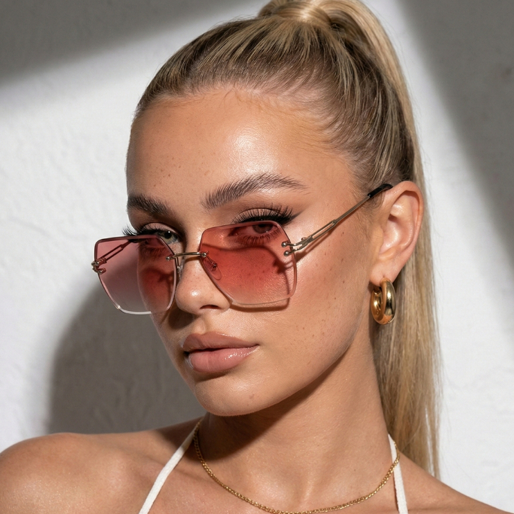 Óculos de Sol Capri Rosa Degradê Quadrado Grande Premium Blogueira Capri uv400 Unissex