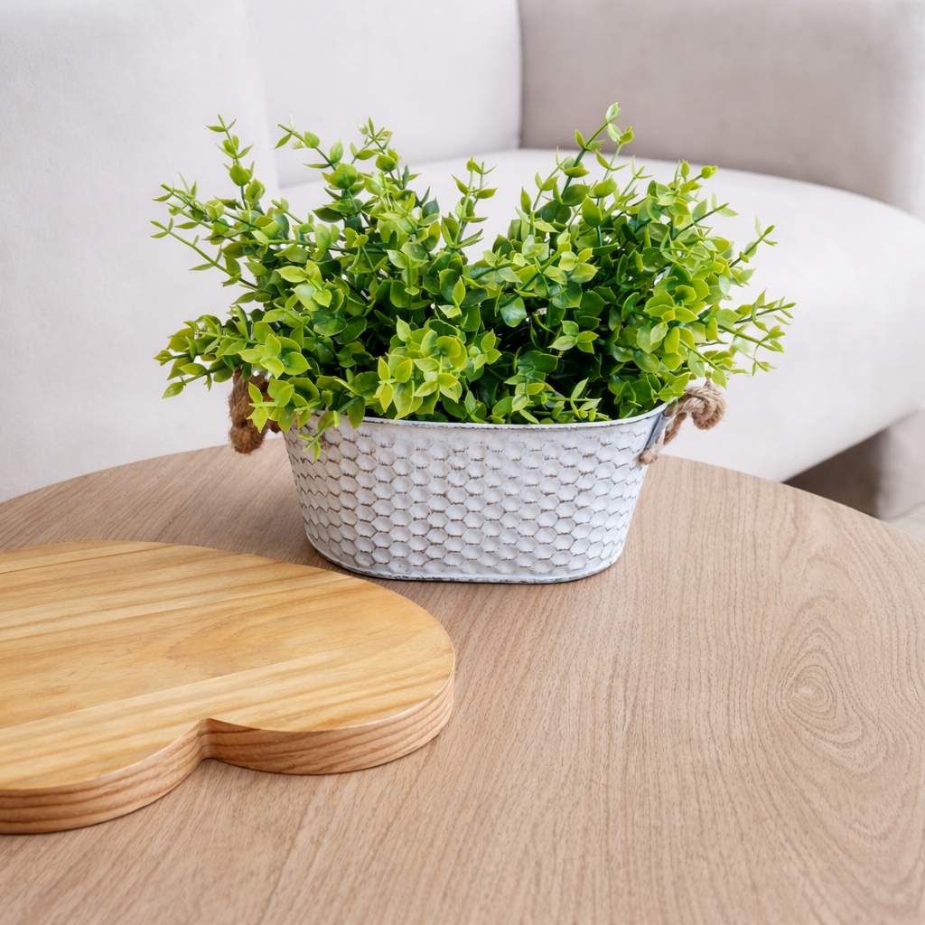 Vaso Planta Artificial buque eucalipto Folhagem Vasinho cachepot alumínio realista decoração