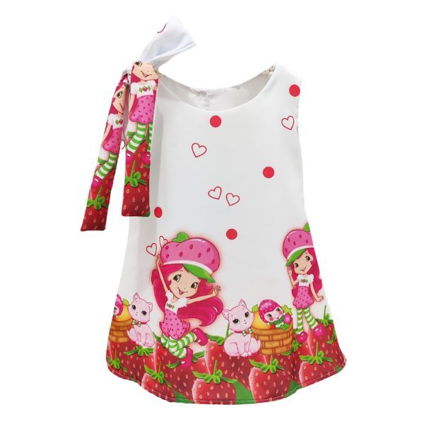 Vestido Temático Trapézio Regata Moranguinho Infantil Festa