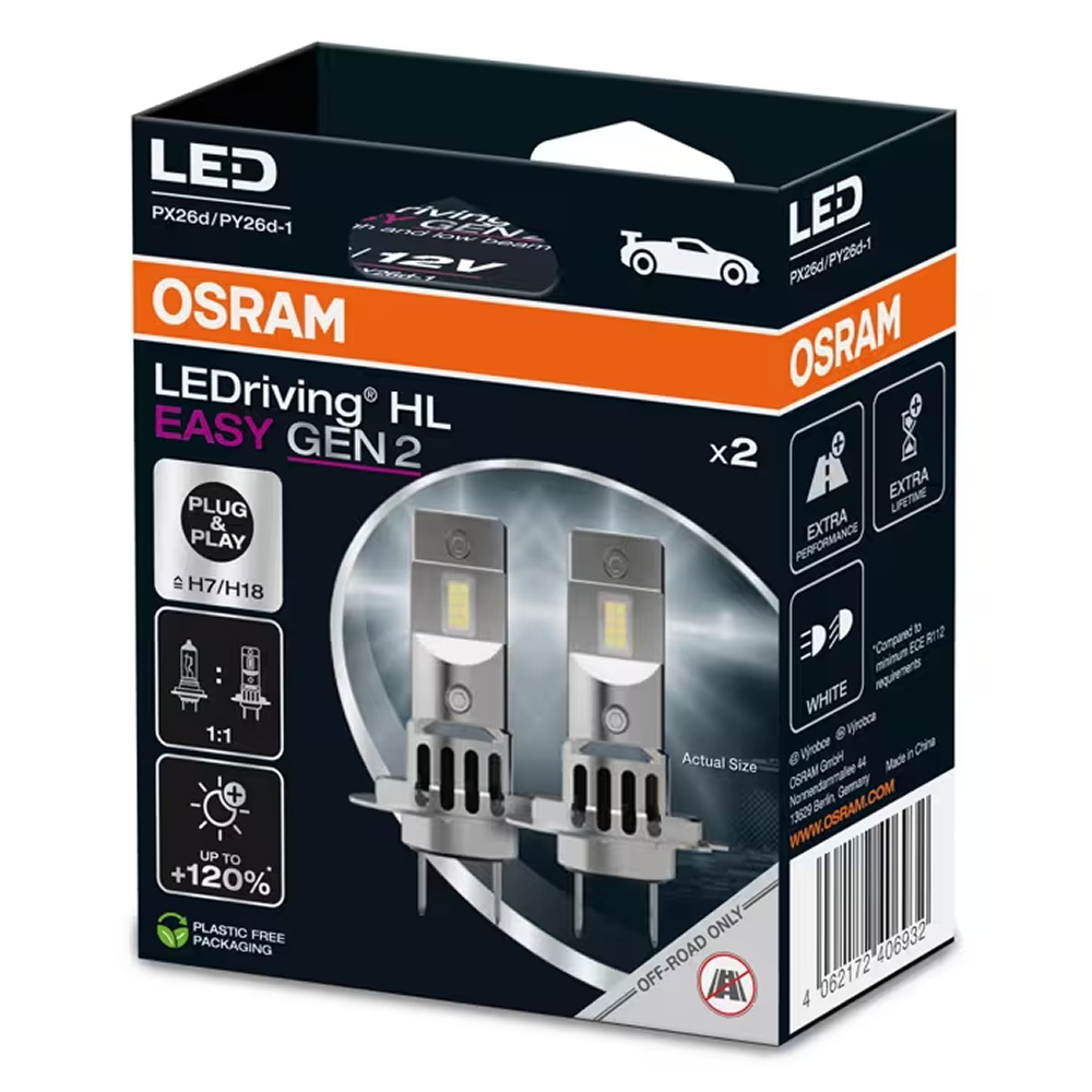 Par Lâmpada Led Osram LEDriving HL Easy GEN2 H7 H18 Compacta Super Branca 6500k 3 Anos de Garantia