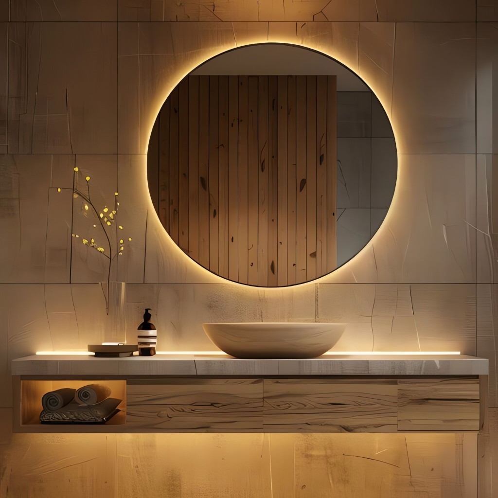 Espelho Redondo Com Led De Parede Decorativo Moderno Orgânico