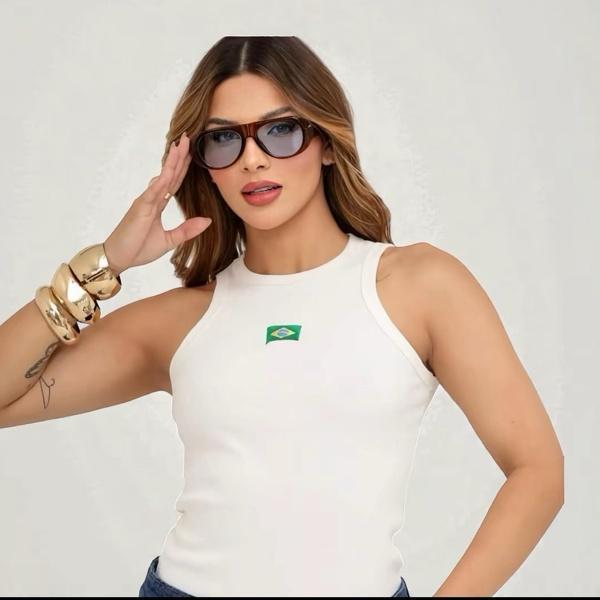 Regata Feminina Brasil Blusa Ribana Canelada Moda Bandeira Bordada em Oferta na Shopee