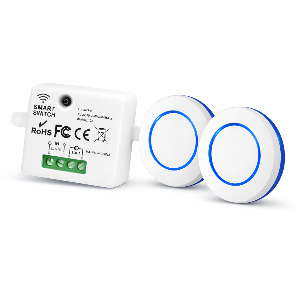 Interruptor de Luz Sem Fio com Controle Remoto 2 Botões 433MHz Bivolt Alcance 50m - Fácil Instalação