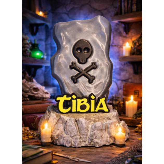 Runa Sudden Death Tibia 3D SD – Estátua Decorativa Gamer com Base Item de Colecionador Geek