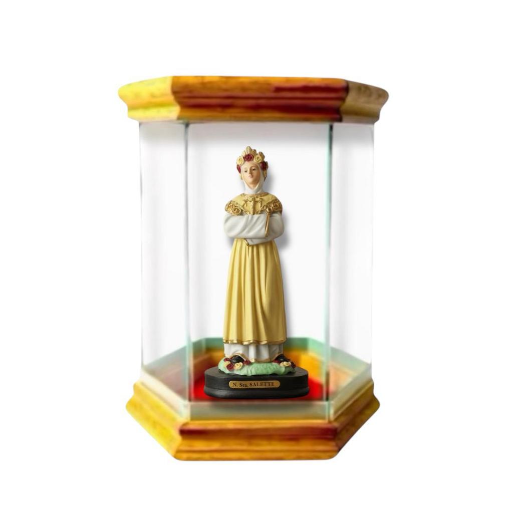 Imagem Nossa Senhora De Salette Resina 15cm com Redoma Oratório de Vidro