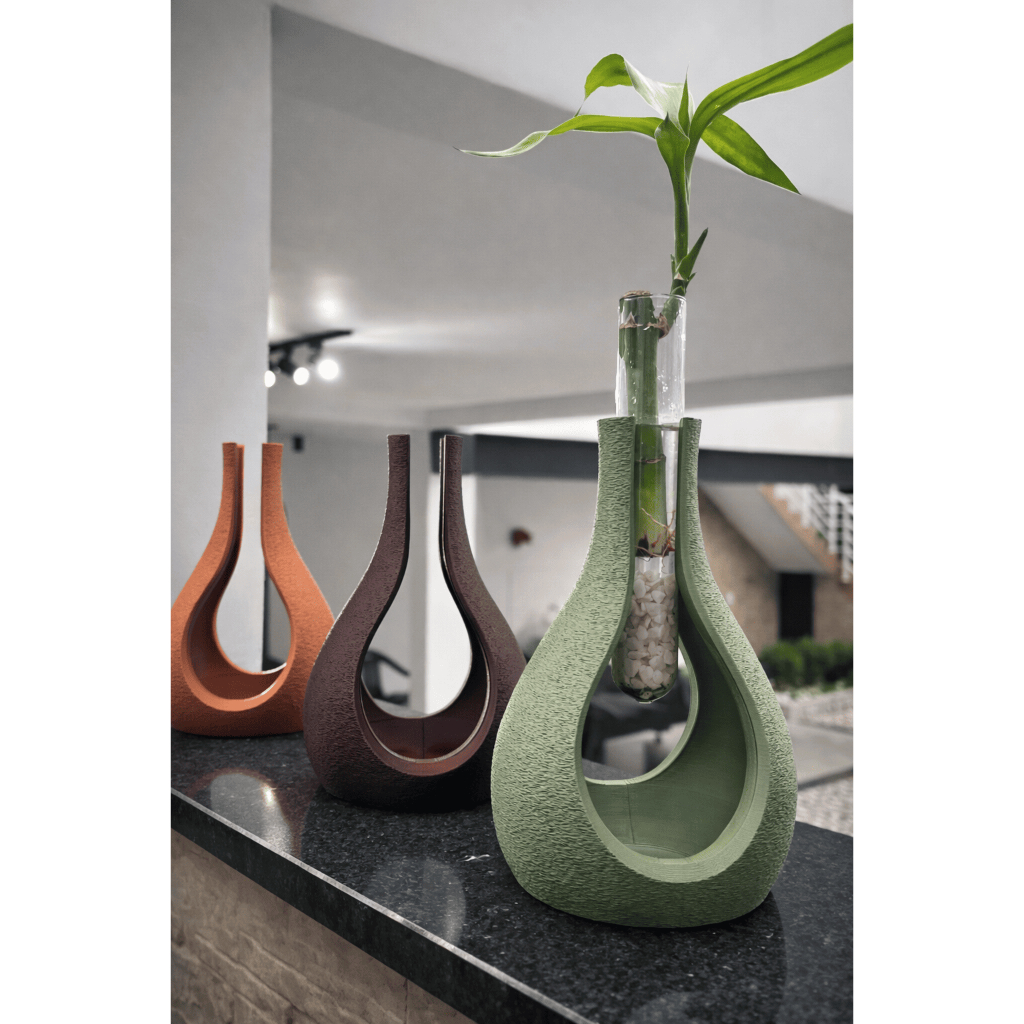 Vaso para Bambu da Sorte Nura Decor com tubo de  vidro 25mm e pedra ornamental  – Lucky Bamboo Moderno para Sala, Mesa