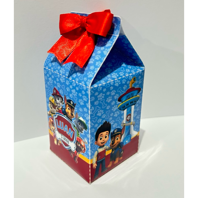 10 Caixinha Milk da Patrulha Canina vermelho/azul para Festa Personalizada - Lembrancinha para Aniversário infantil