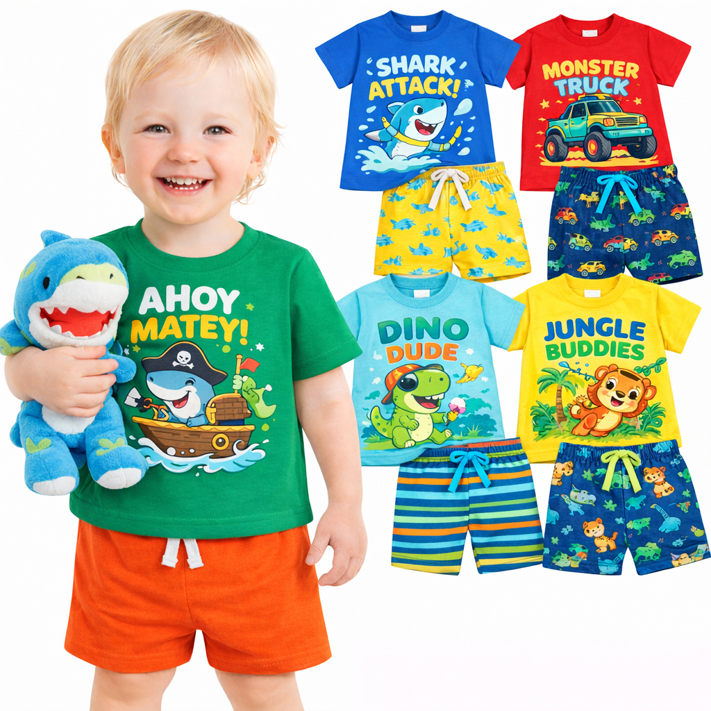 Kit 4 Peças Roupa Infantil Menino Verão  Kit com 2 ou 1 Conjuntos de Verão Sortidos Masculino Criança Pronta Entrega em Oferta na Shopee