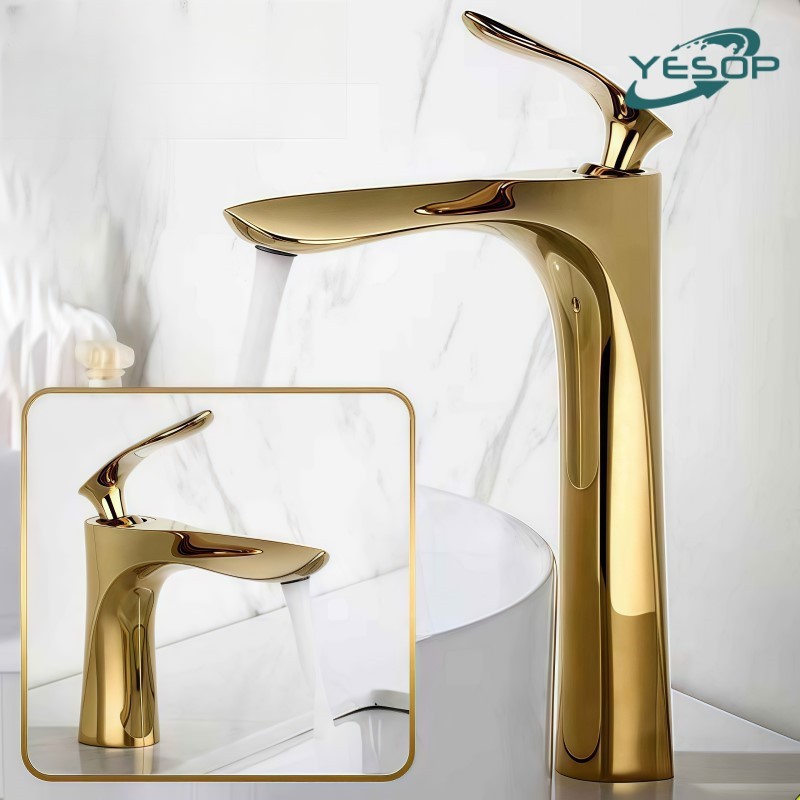 YESOP Torneira Para Banheiro Monocomando Cascata Dourada Ouro Luxo Inox 304 Misturador Quente Frio em Oferta na Shopee