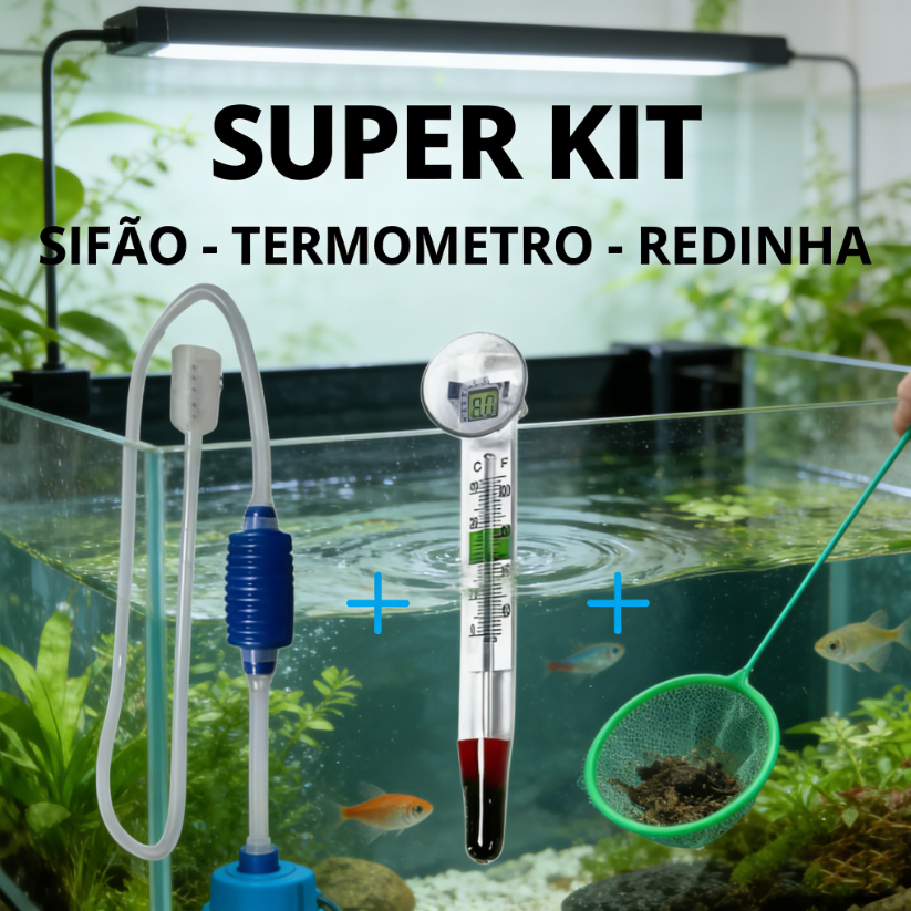 Kit Sifão para Limpeza - Termometro de Vidro com Ventosa e Rede em Oferta na Shopee