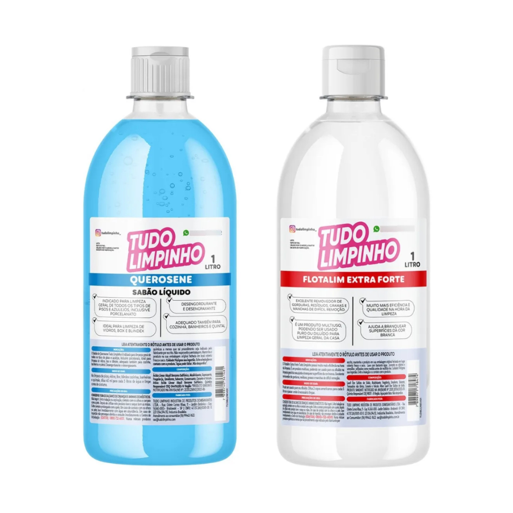 KIT LIMPEZA SABÃO DE QUEROSENE E FLOTALIM 1L TUDO LIMPINHO em Oferta na Shopee