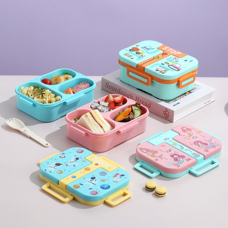 Lancheira Hermética com Vedação 4 Trava de Segurança 3 Compartimento Anti Vazamento Acompanha Colher em Oferta na Shopee