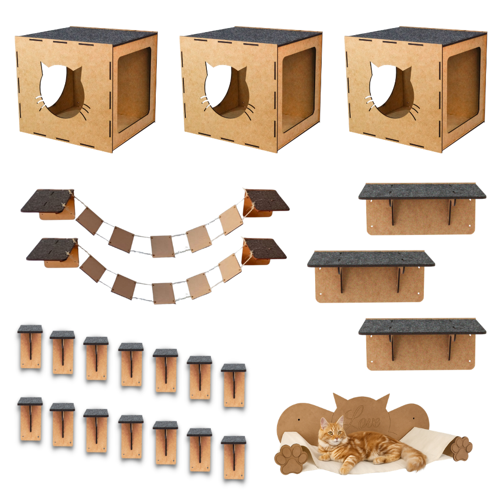 Kit Playground para Gatos 23 pçs Completo Escada Toca Nicho Rede Prateleiras Degraus Diversão Gato em Oferta na Shopee