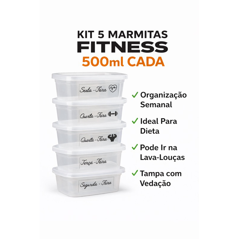 Kit 10 Potes Marmitas 500ml Livre Bpa Transparentes Fitness Microondas Freezer Organizador Alimentos em Oferta na Shopee