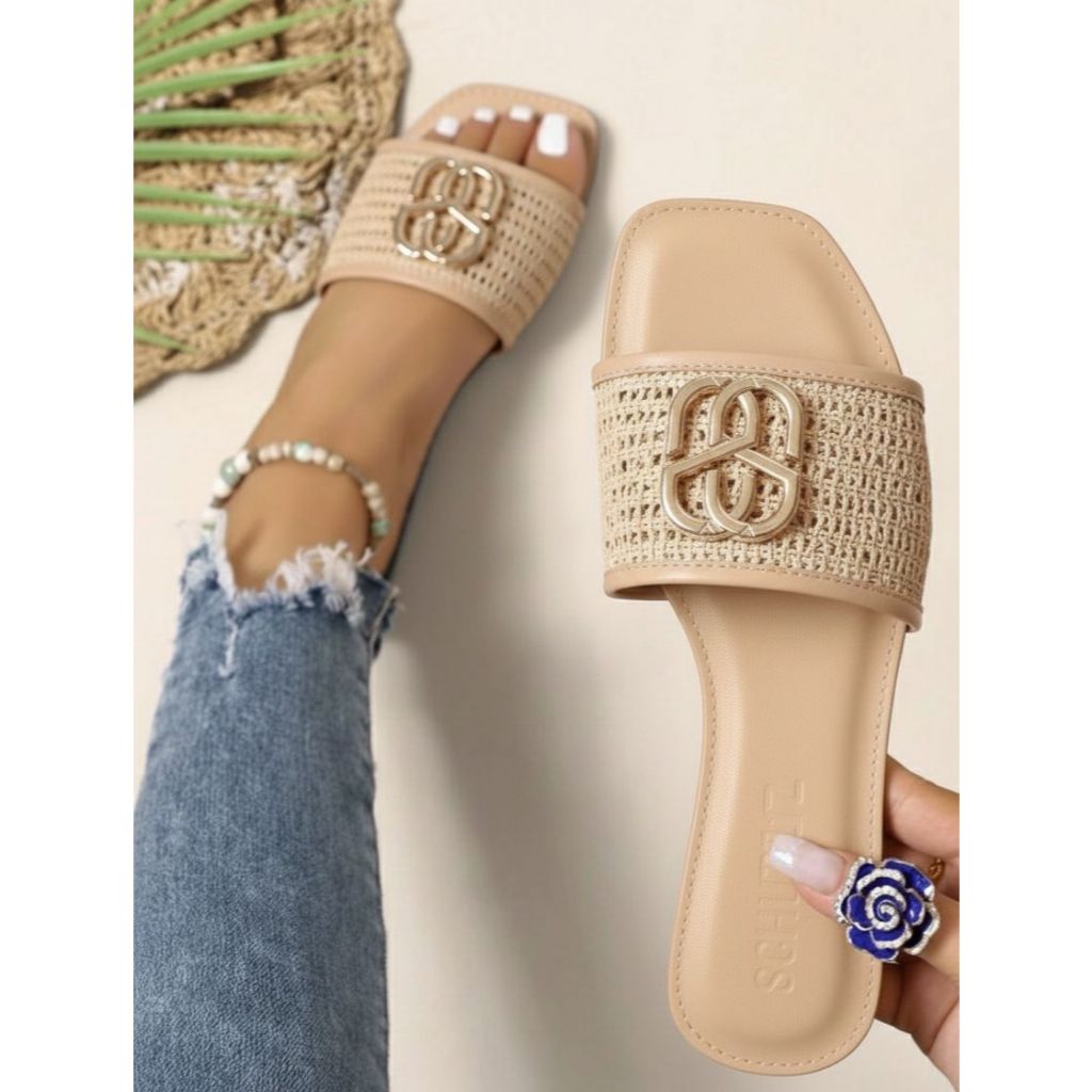 Sandalia rasteira pala trama ráfia logo ss super confortavel promoçao lançamento