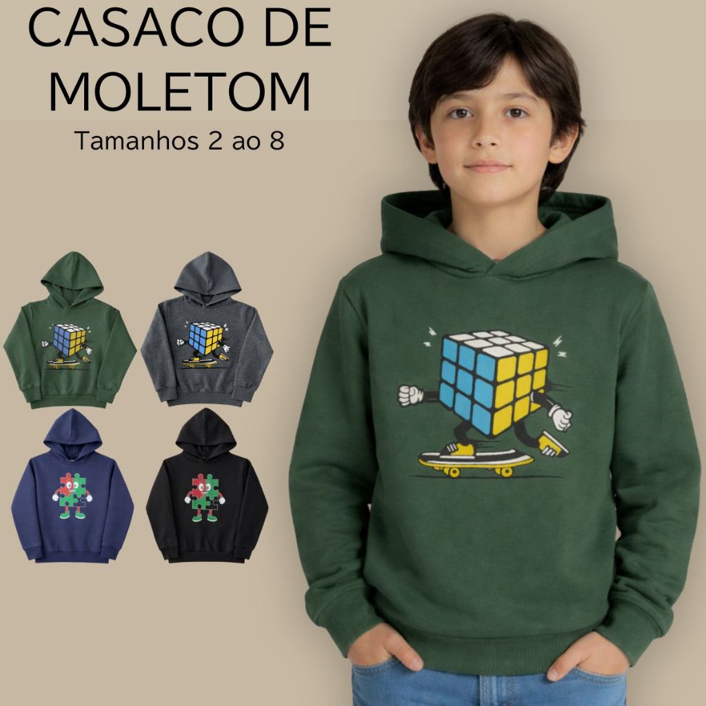 Agasalho Casaco Blusa de frio Juvenil Moletom Peluciado Infantil Capuz  Estampa 3026-A