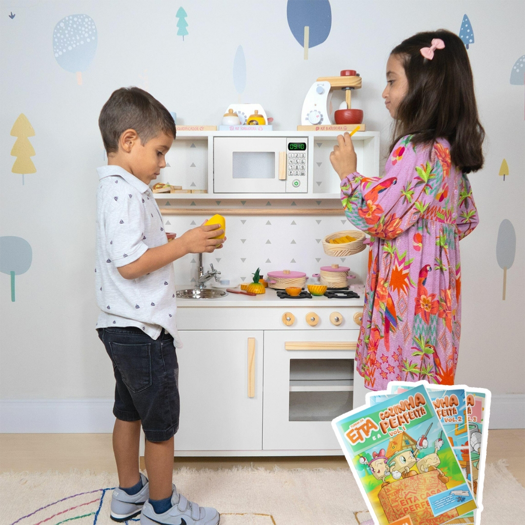Kit Educativo Cozinha Infantil com Pia Fogão e Microondas - Branco em Oferta na Shopee