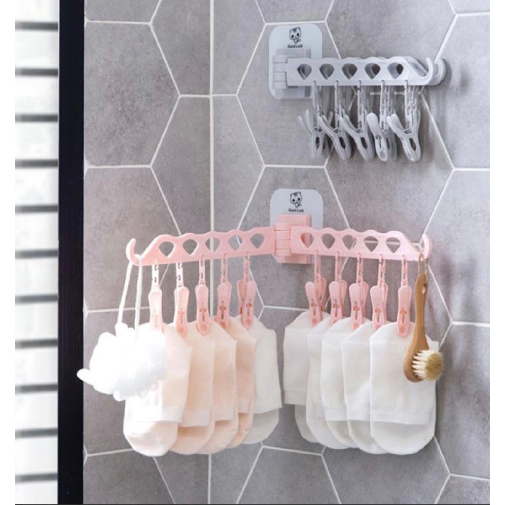 VARAL PLASTICO MULTIUSO AUTOCOLANTE COM 8 PRENDEDORES KZ em Oferta na Shopee