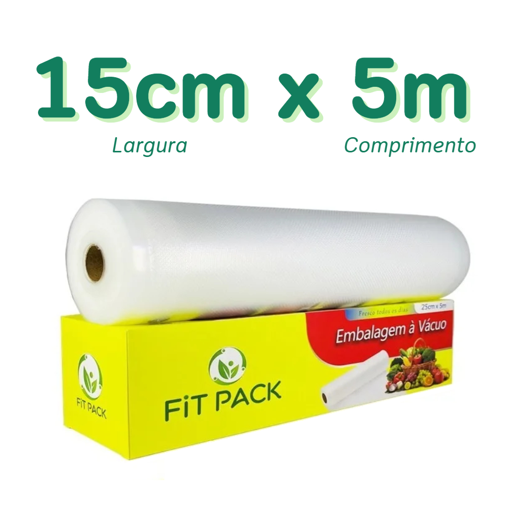 Rolo 15cm x 5m Bobina Embalagem Gofrada a Vácuo com Ranhuras para Seladora - FIT PACK