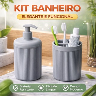 Kit Porta escova + Saboneteira Liquida Banheiro Plasvale em Oferta na Shopee