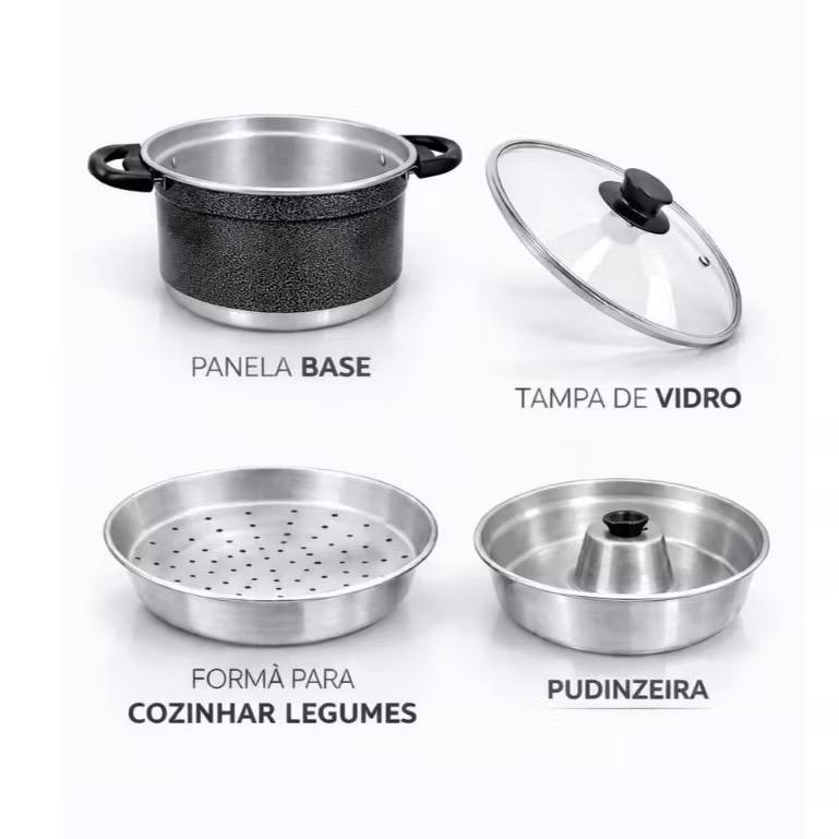Panela Multi Uso 3 em 1 TAMPA DE VIDRO Forma De Pudim Legumes no Vapor Pudinzeira Legumes Arroz Cuscuz ENVIO RAPIDO