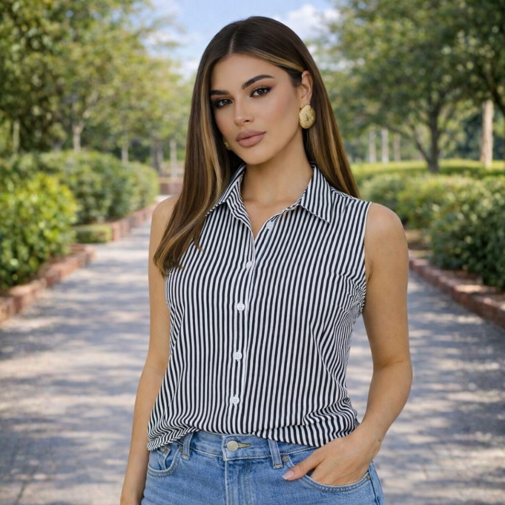 Blusa Regata Feminina Alça Larga Listrada e Lisa Elegante Social em Oferta na Shopee