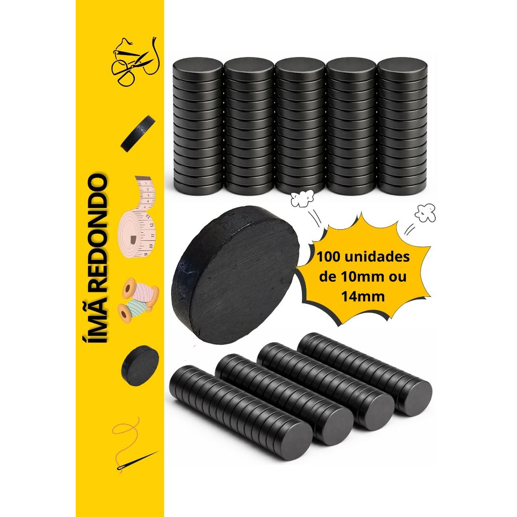 Kit 100 Ímãs Redondos Forte para Artesanato Lembrancinhas Diversos Tamanhos