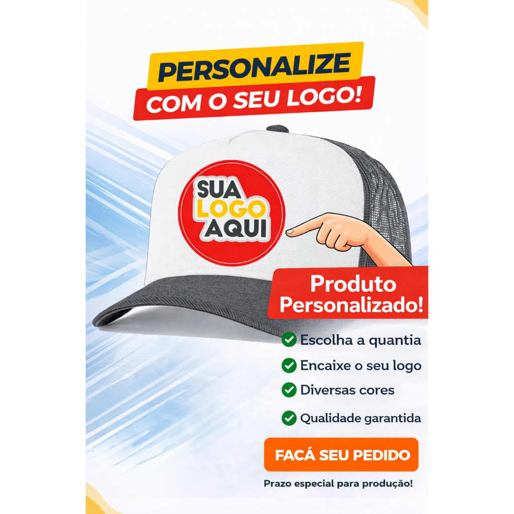 Boné Personalizado DTF Trucker Redinha Tela Aba Curva em Oferta na Shopee