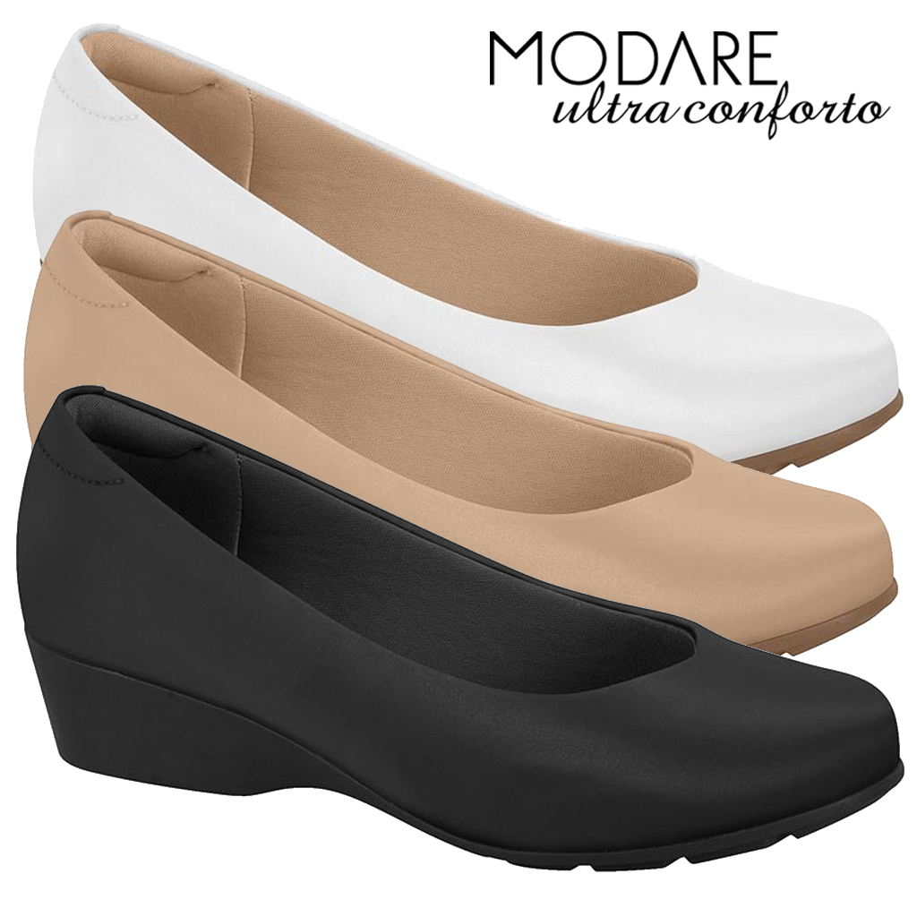 Sapato Feminino Modare Ortopédico Anabela Ultraconforto Branco Preto Confortável Original em Oferta na Shopee