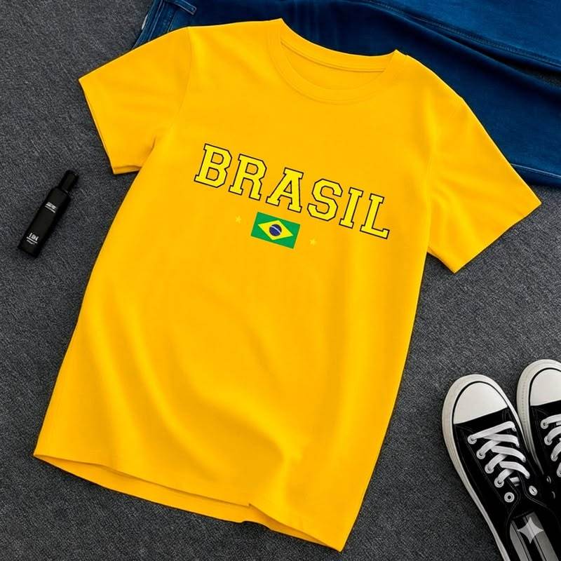 Camiseta Blusa Algodão Infantil Unissex Brasil Futebol Copa Do Mundo Seleção Confortável Para o Dia a Dia