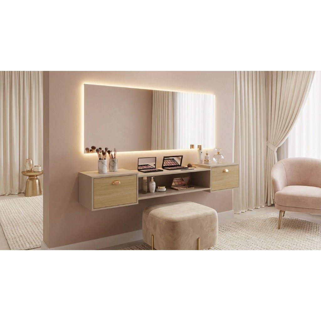 Penteadeira Suspensa Make Up COM OU SEM Espelho, Gaveta, Nicho, Divisória, Puxador Concha Dia dos Namorados em Oferta na Shopee