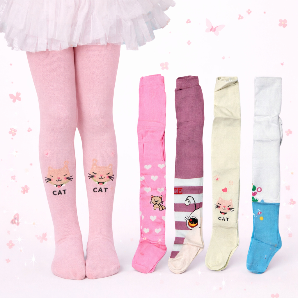 Kit 3 Meias Calça Infantil Menina Fio 80 Estampada e Lisa Branca Colorida Inverno
