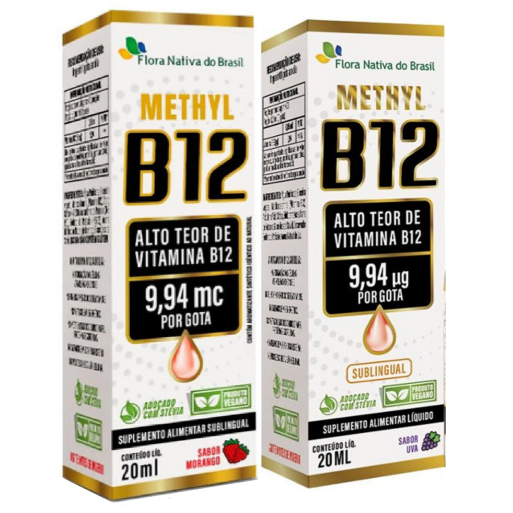 Kit 2x Vitamina B12 Sublingual (metilcobalamina) 9,94 Mcg Por Gota 20ml Methyl B12 Flora Nativa