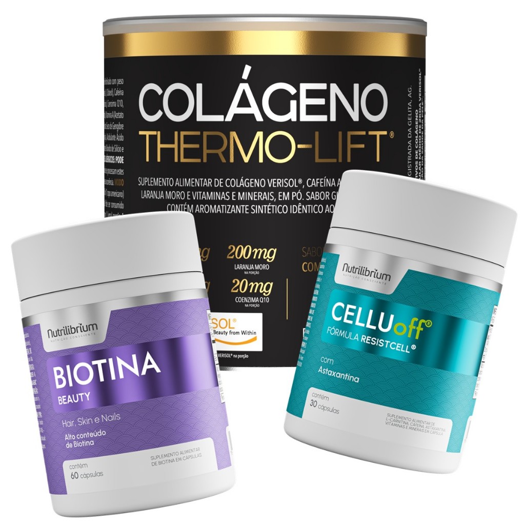 Kit Colágeno Thermo Lift + Biotina 100% Pura + Celluoff ResistCell Nutrilibrium em Oferta na Shopee